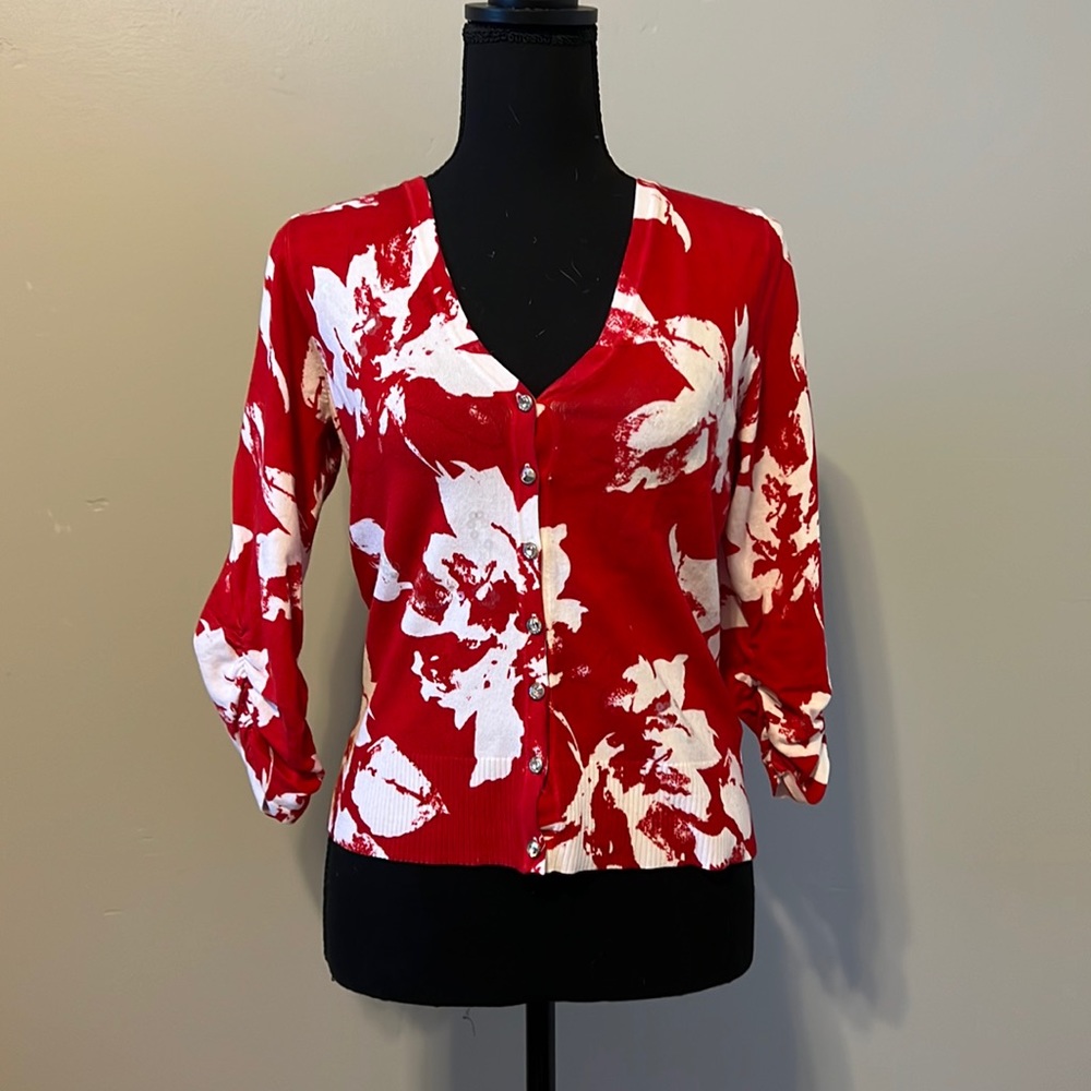 Red and white sparkle flower blouse by INC